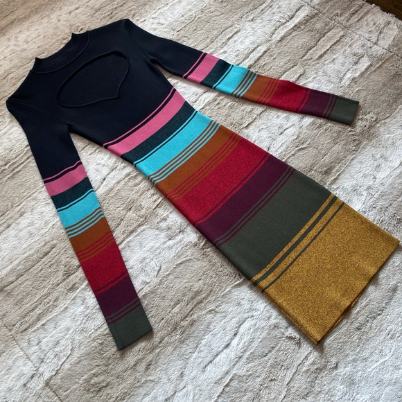 NWOT💕STAUD Clara Stripe Cutout Ribbed Long Sleeve Sweater Dress Size XS - Picture 7 of 14